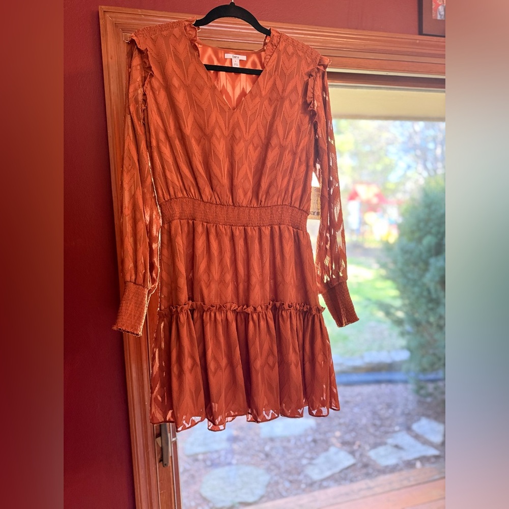 NWT Bar III Orange Ruffled Tiered V-Neck Dress